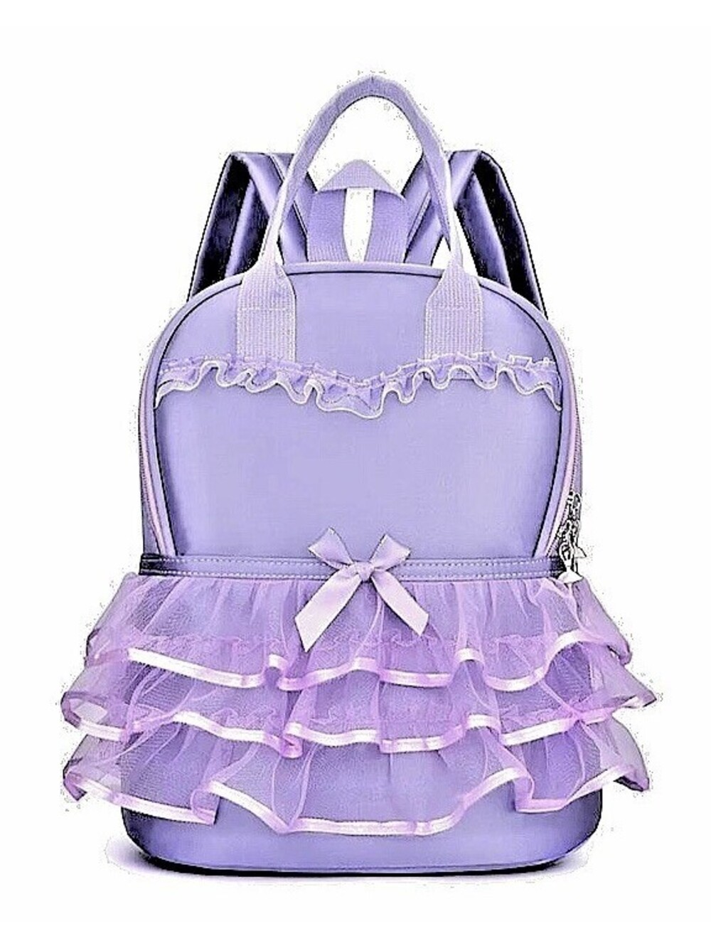 Purple Dance Bag Backpack Zip Closure Ruffle Bow Top Ballerina